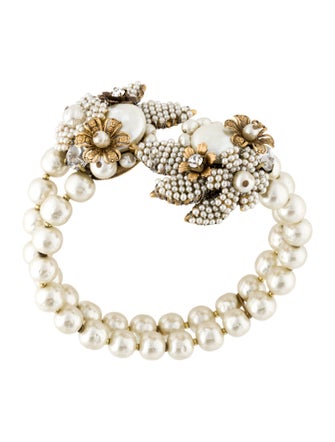 Miriam Haskell Faux Pearl & Crystal Cuff Bracelet