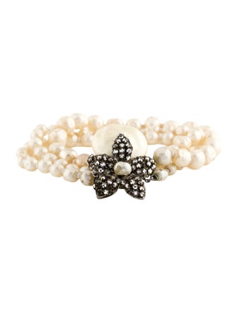 Miriam Haskell Faux Pearl & Crystal Multistrand Bracelet