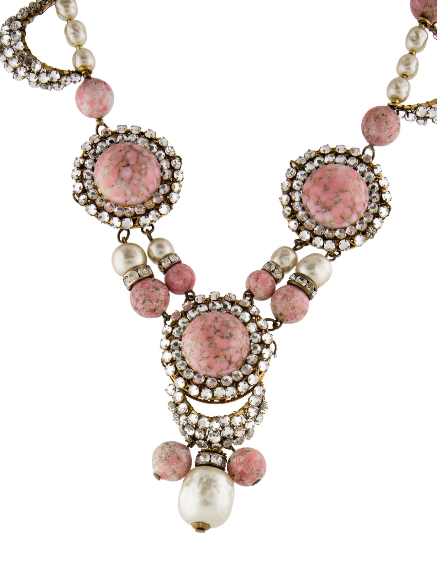 Miriam Haskell Vintage Faux Pearl & Crystal Collar Necklace