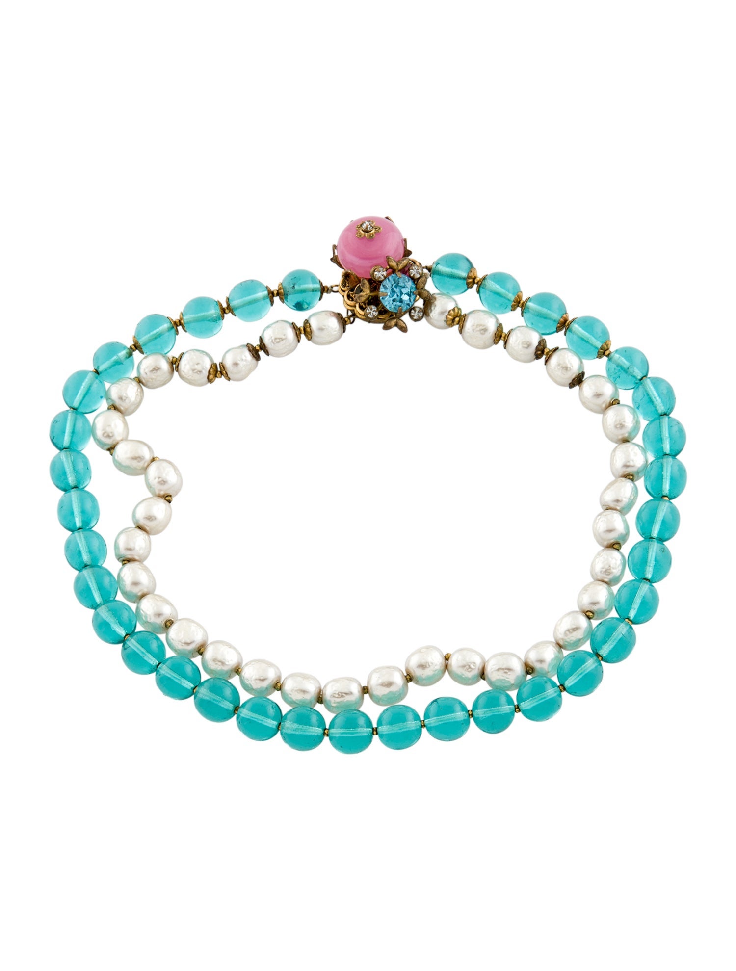 Miriam Haskell Crystal, Bead & Faux Pearl Double Strand Choker Necklace