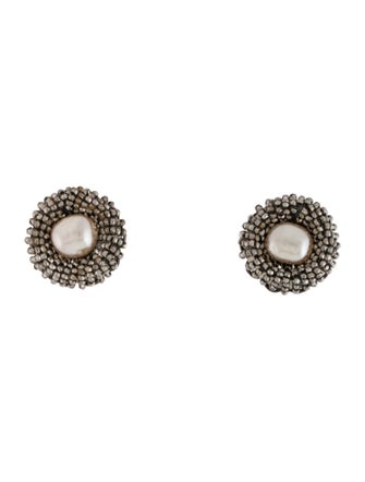 Miriam Haskell Faux Pearl & Bead Clip On Earrings