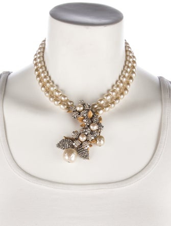 Miriam Haskell Faux Pearl, Bead & Crystals Multistrand Necklace