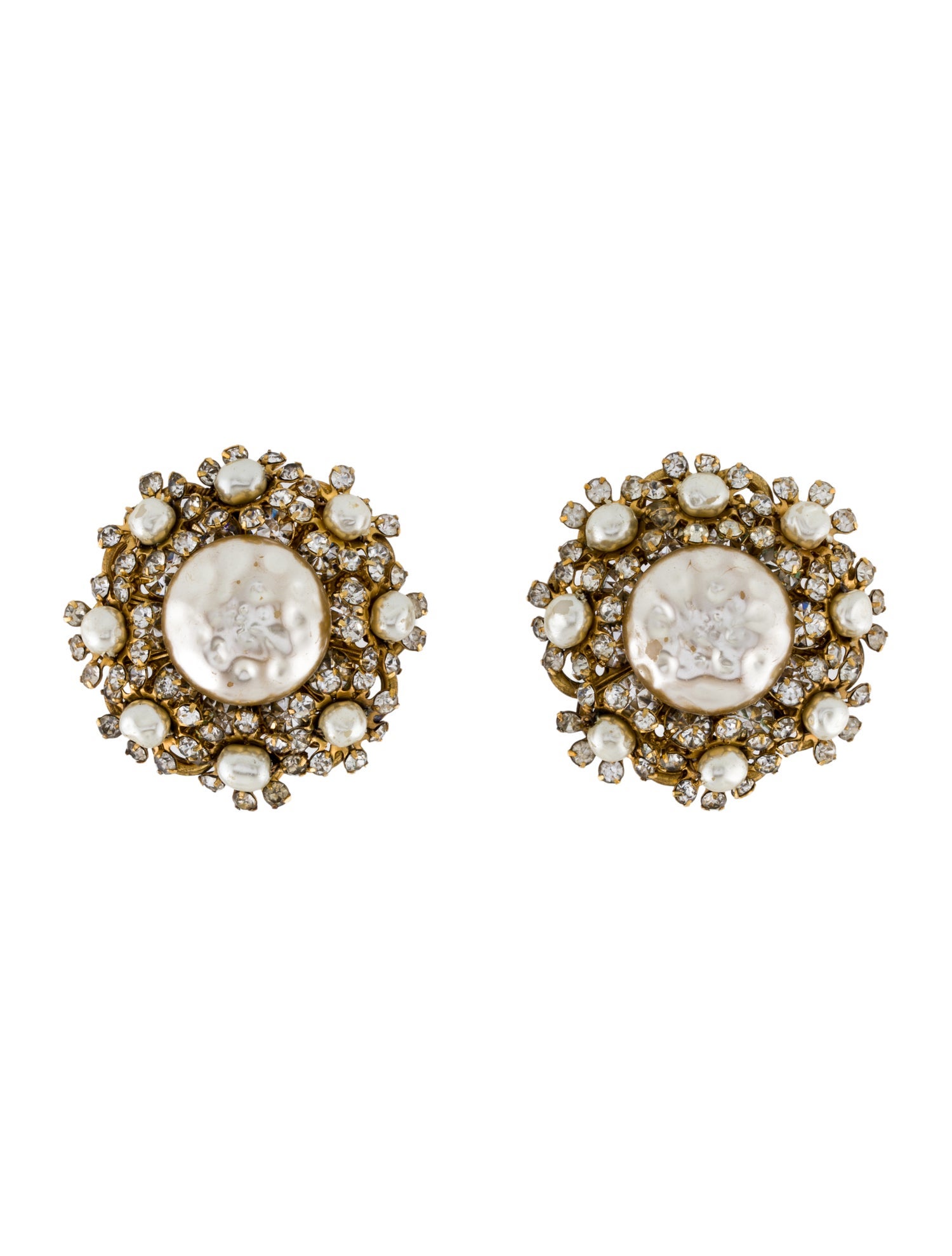 Miriam Haskell Faux Pearl & Crystal Clip-On Earrings