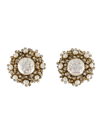 Miriam Haskell Faux Pearl & Crystal Clip-On Earrings
