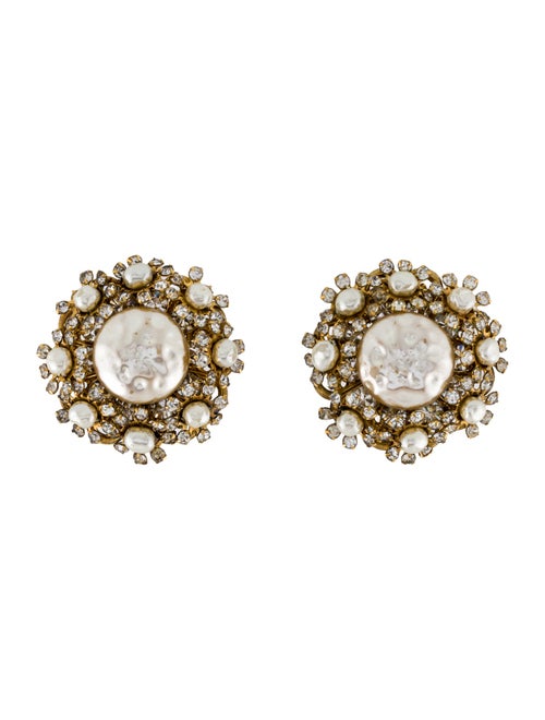 Miriam Haskell Faux Pearl & Crystal Clip-On Earrings