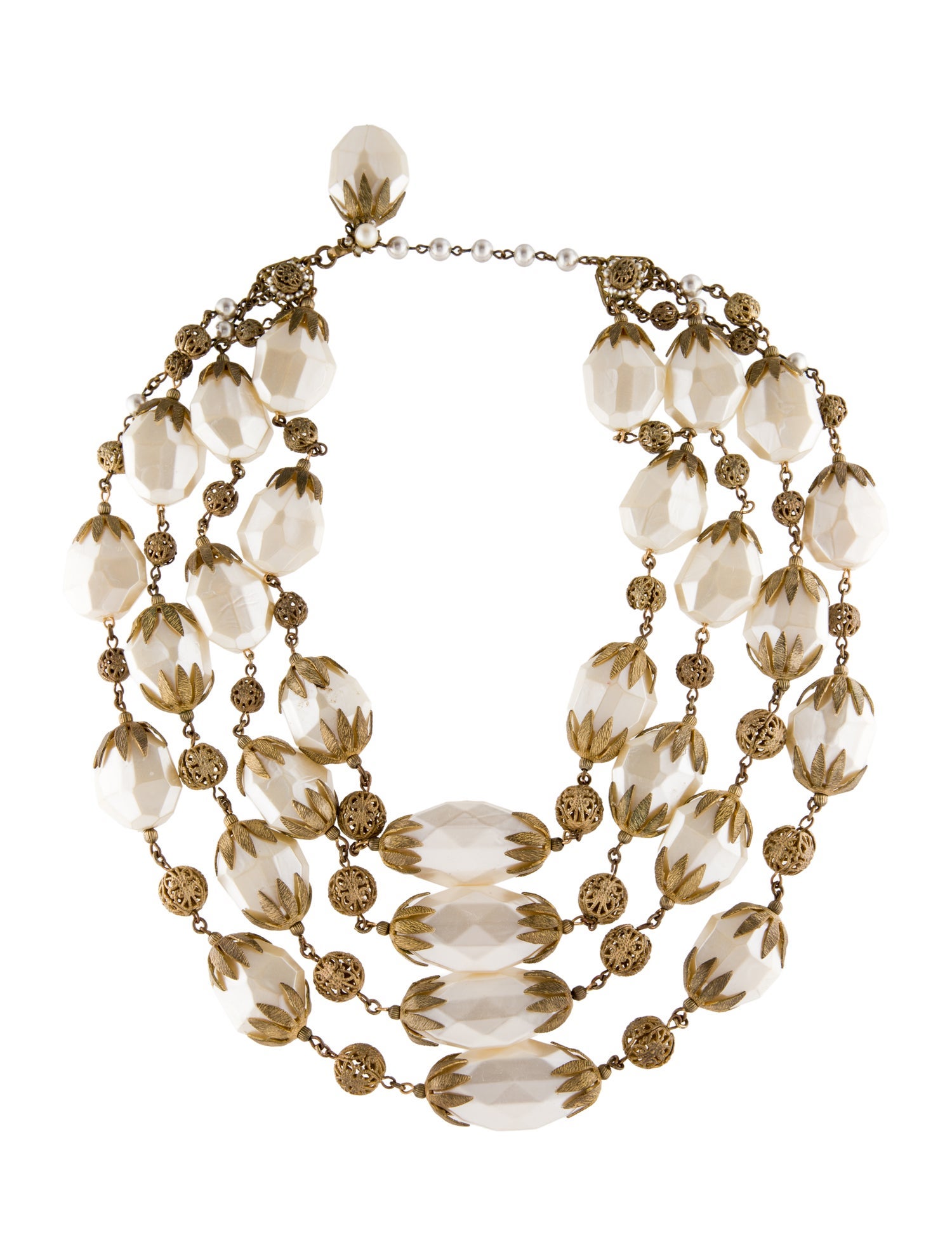 Miriam Haskell Vintage Faux Pearl Multistrand Collar Necklace