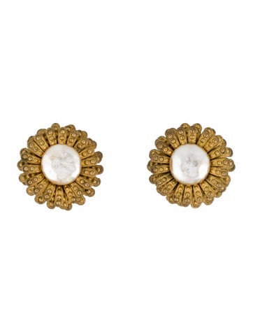 Pre-owned Miriam Haskell Faux Pearl Clip On Earrings In Multi