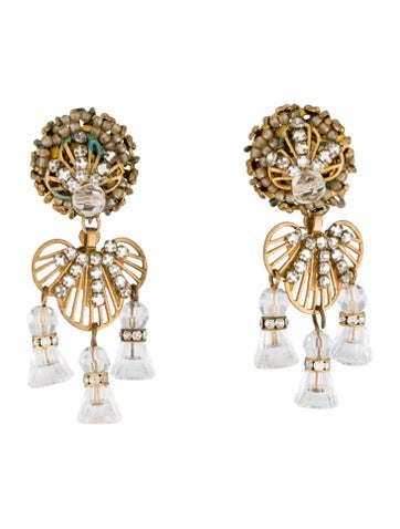 Pre-owned Miriam Haskell Crystal & Bead Clip-on Drop Earrings In Multi