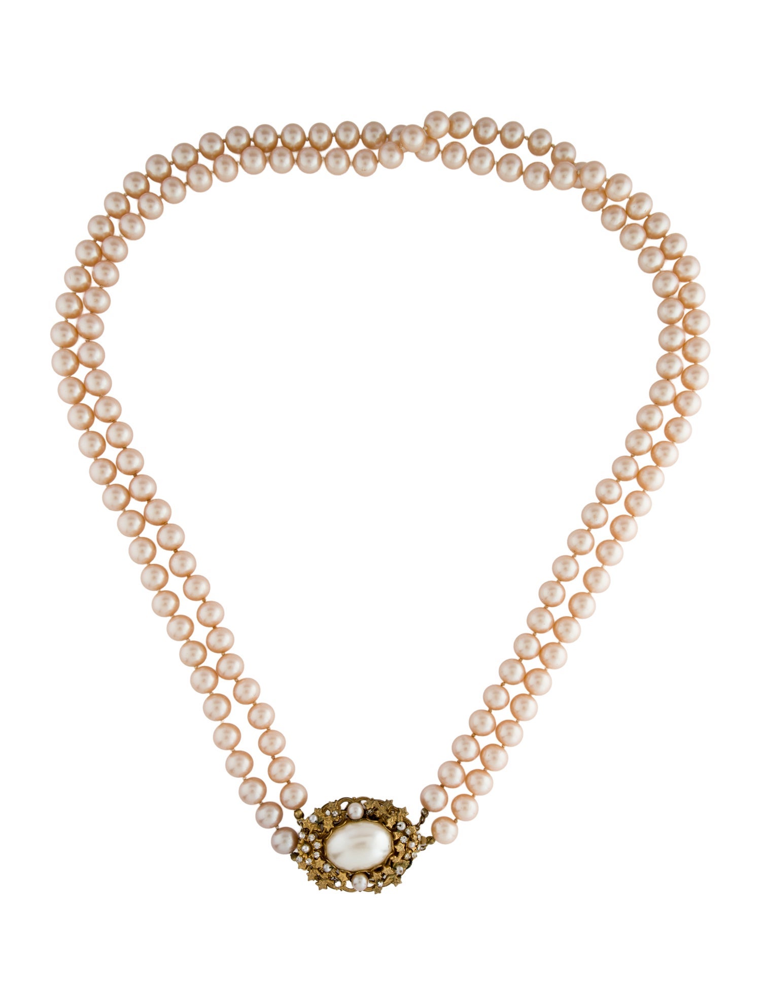Miriam Haskell Vintage Faux Pearl & Crystal Double Strand Necklace