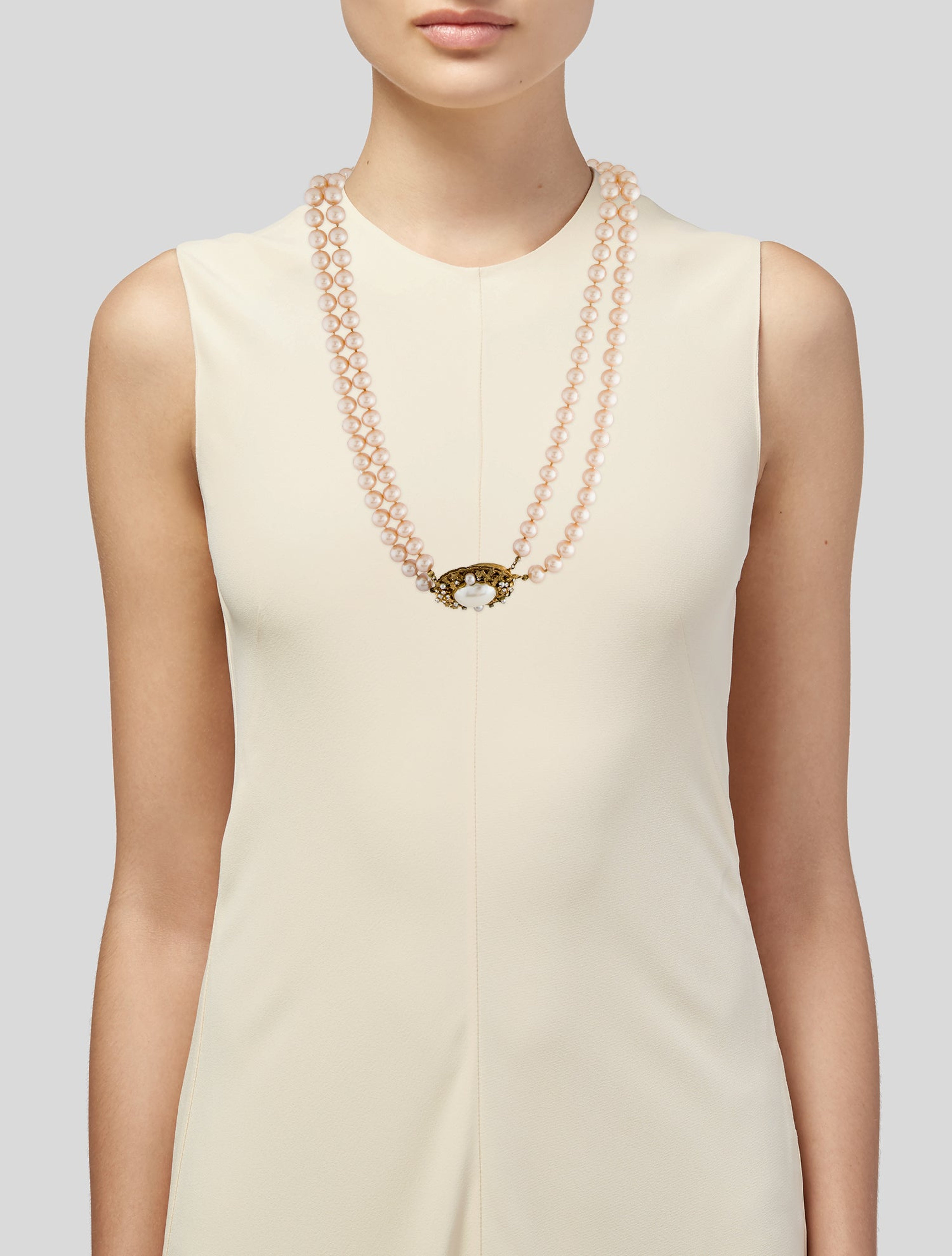 Vintage Faux Pearl & Crystal Double Strand Necklace