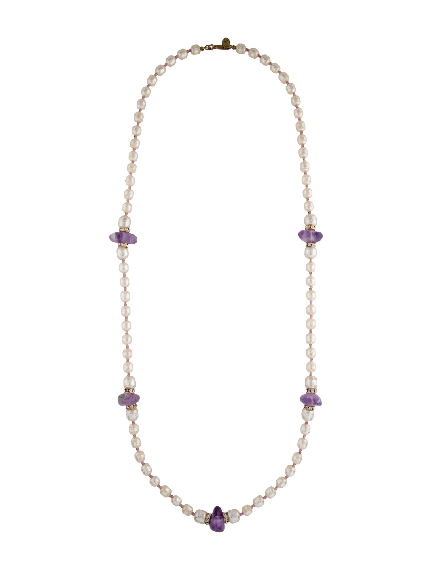 Miriam Haskell Multi-Stone Faux Pearl Long Strand Necklace
