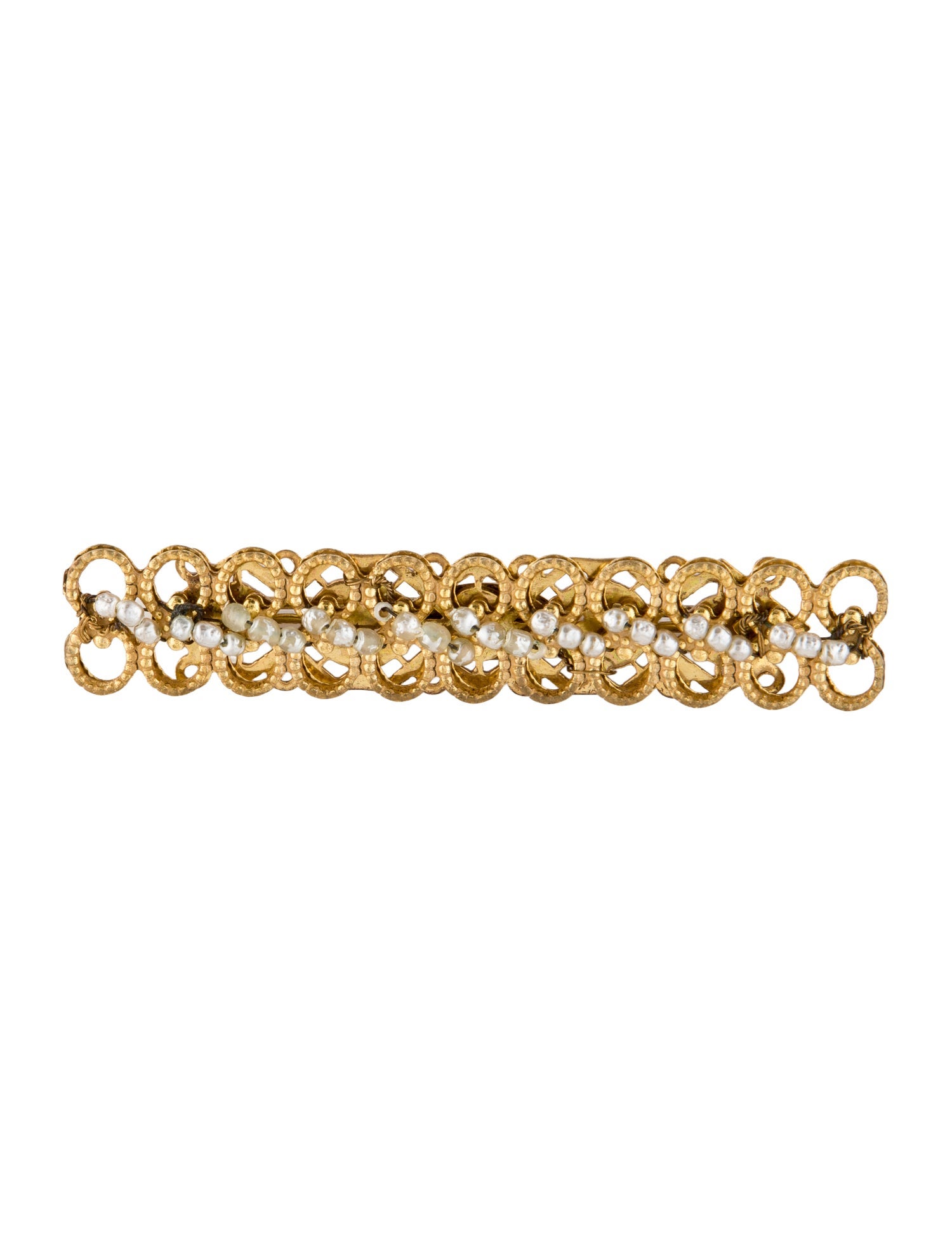 Miriam Haskell Faux Pearl Vintage Filigree Bar Brooch