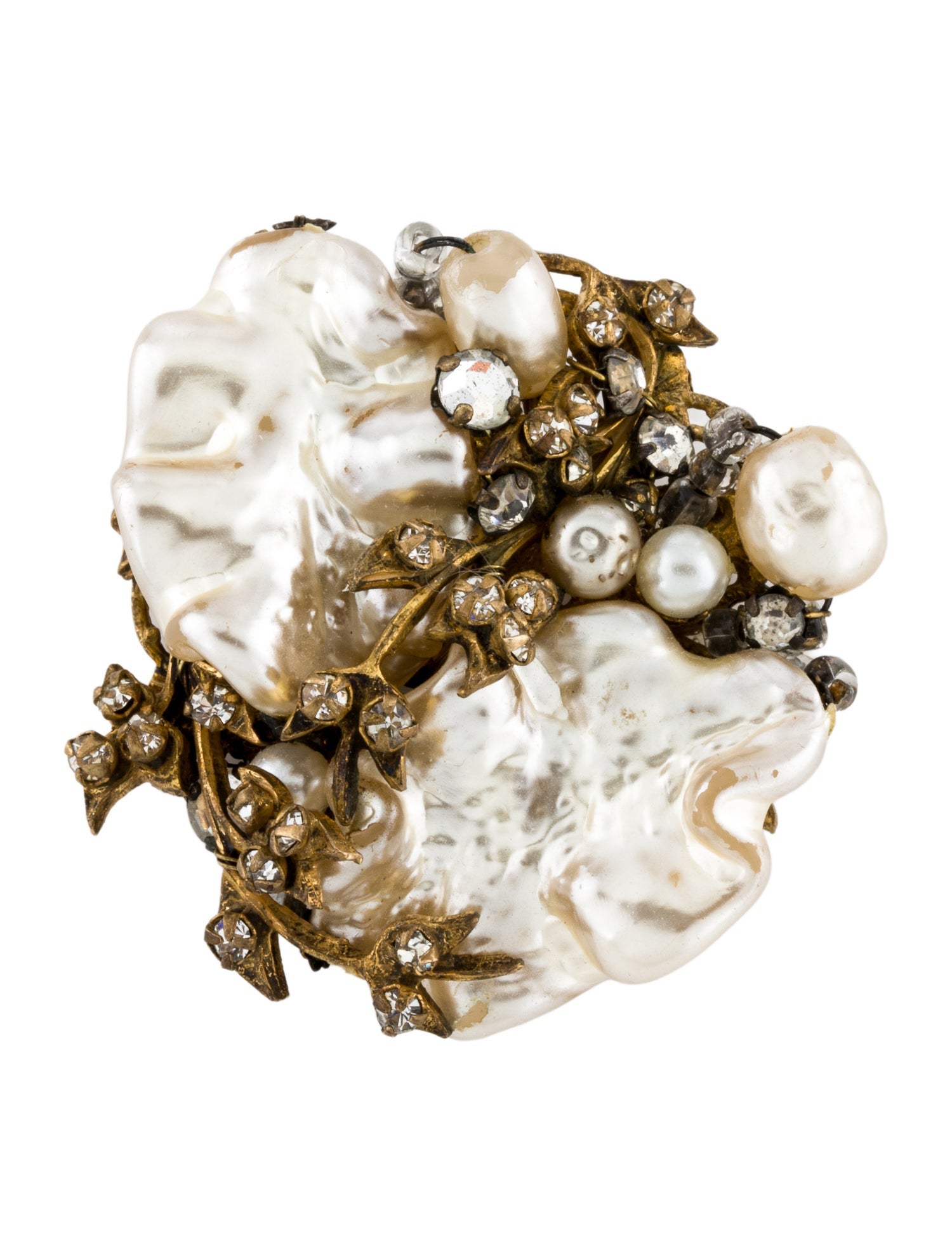 Miriam Haskell Faux Pearl & Crystal Brooch