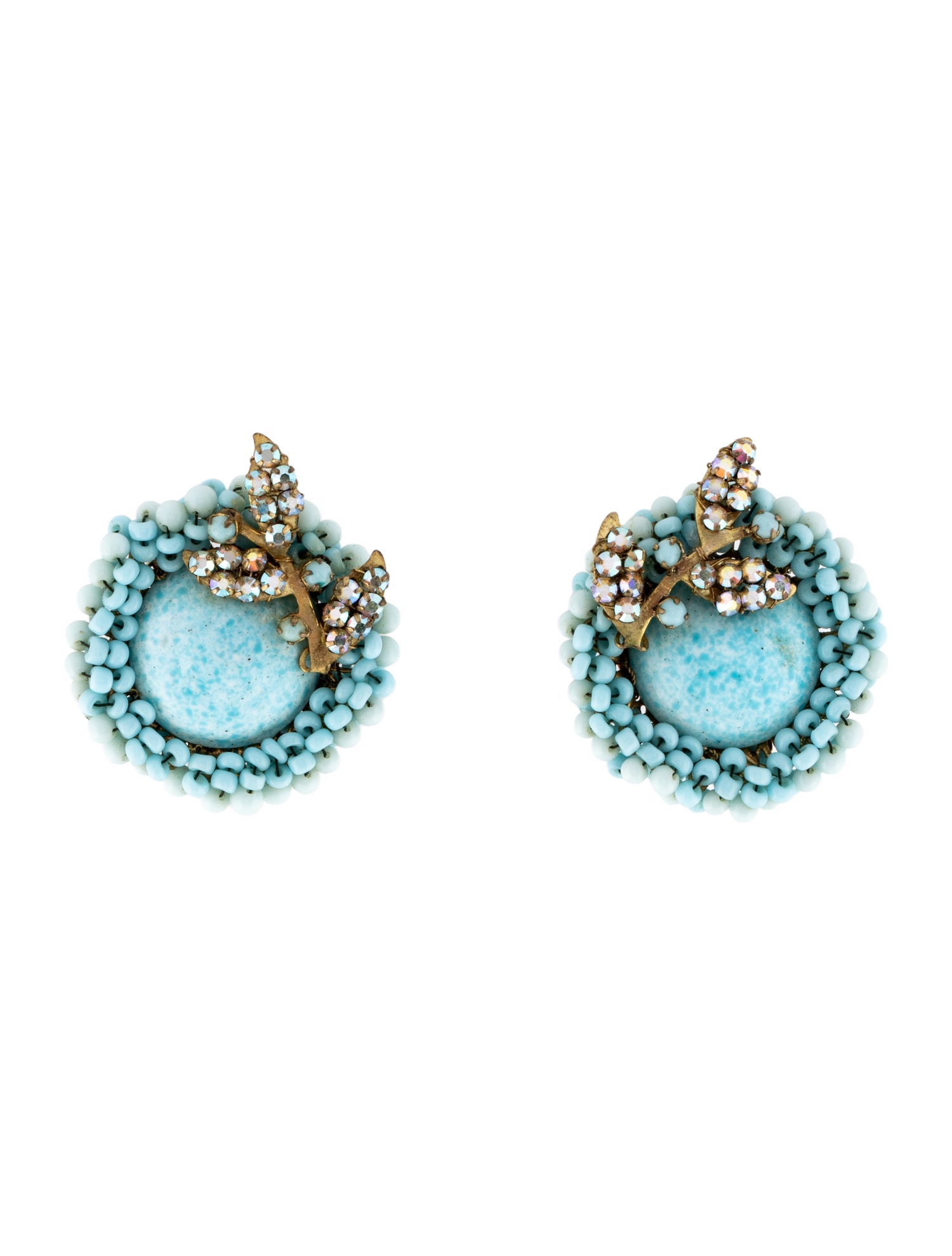 Miriam Haskell Crystal, Bead & Resin Stud Ear Clip Earrings