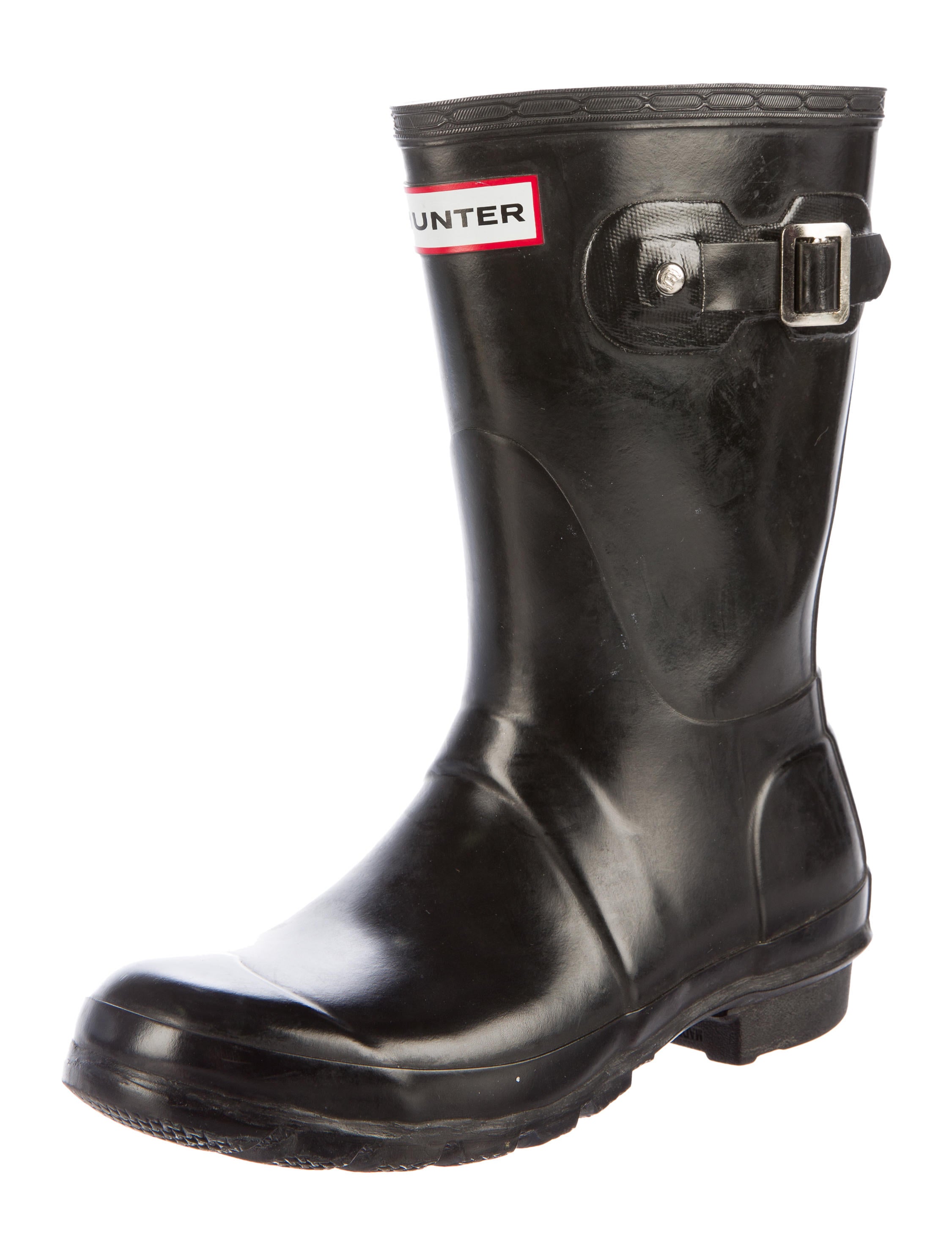 Hunter BuckleAccented Rubber Rain Boots Black Boots, Shoes
