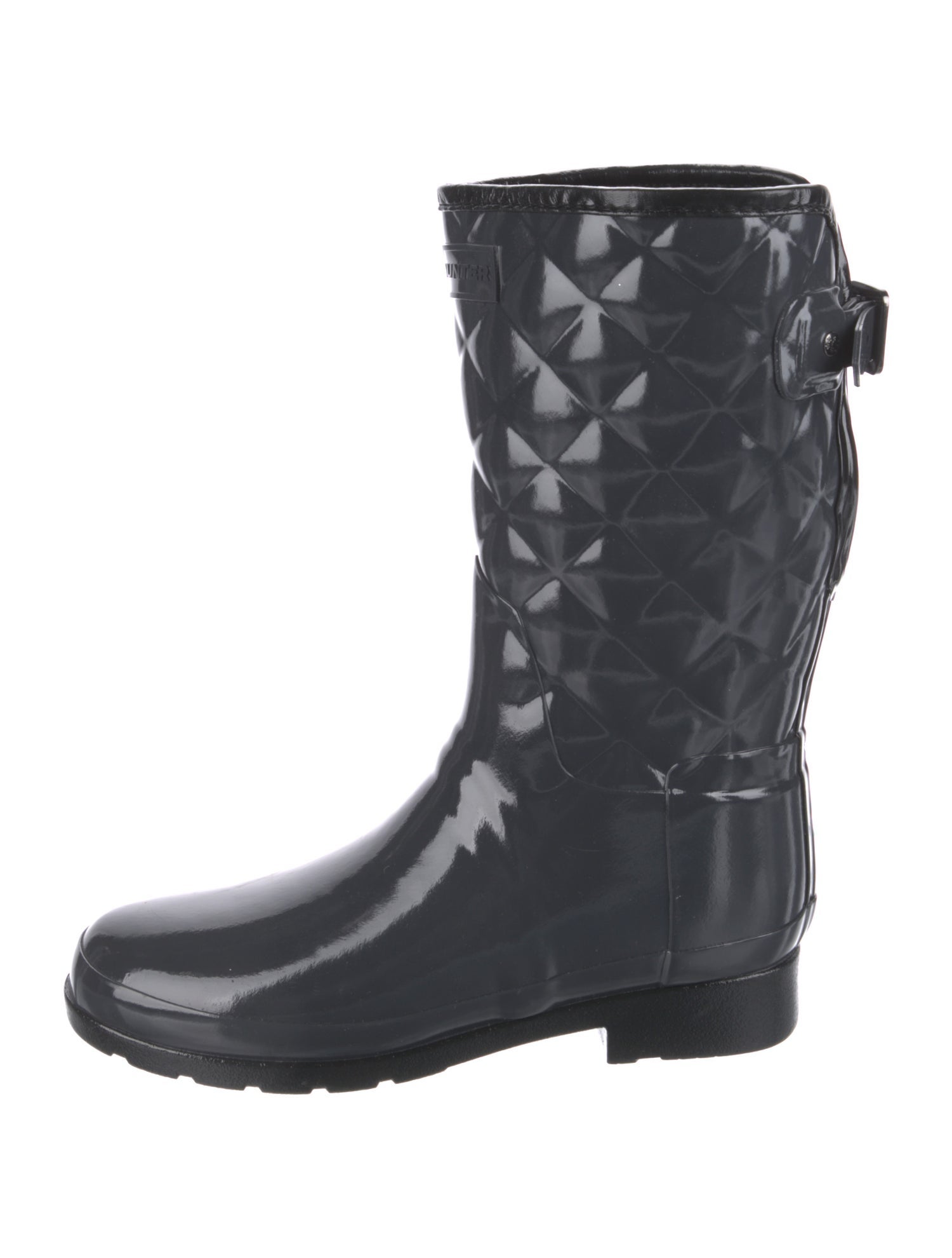 Hunter Rubber Leather Trim Embellishment Rain Boots