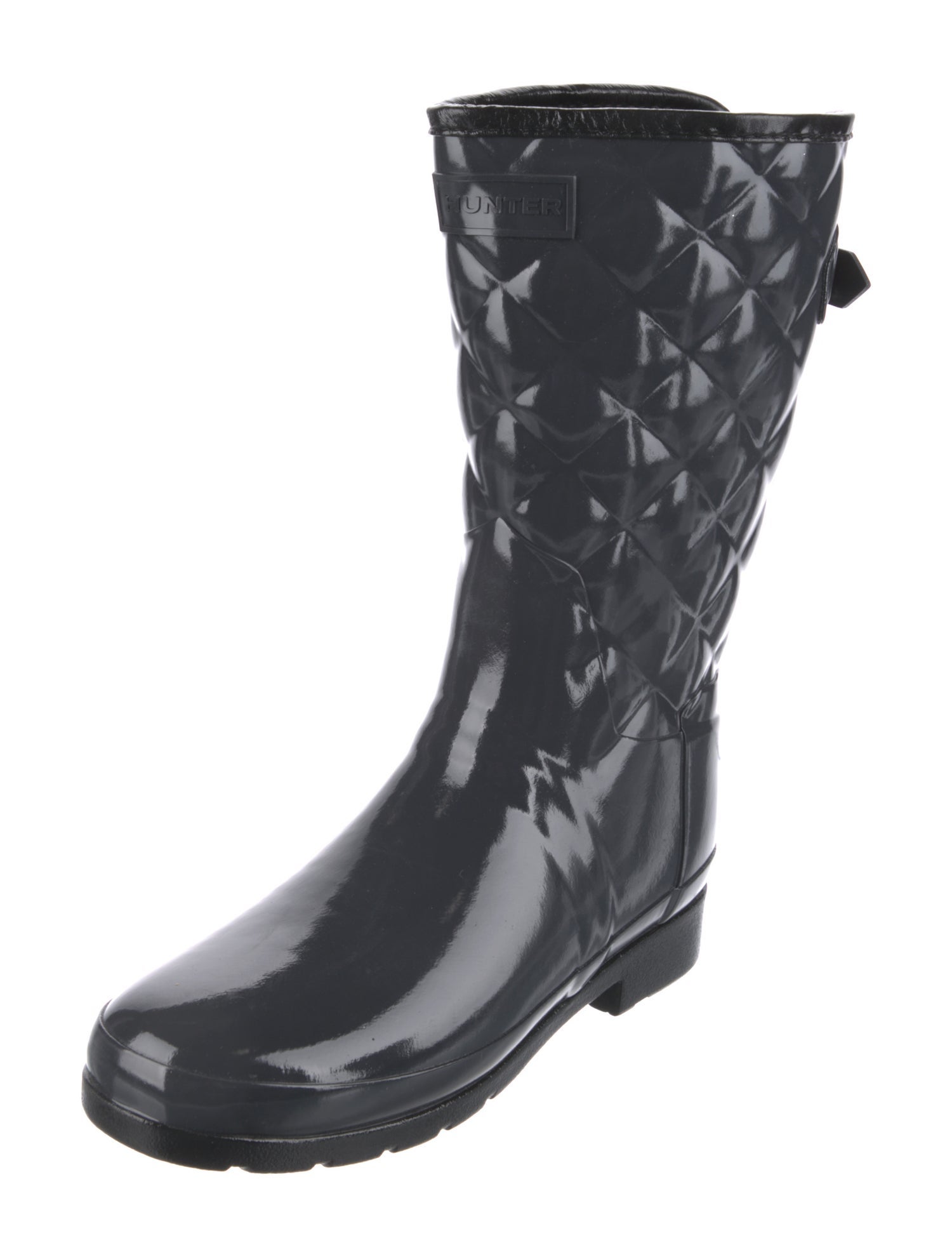 Hunter Rubber Leather Trim Embellishment Rain Boots