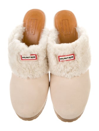 Hunter Leather Fur Trim Mules
