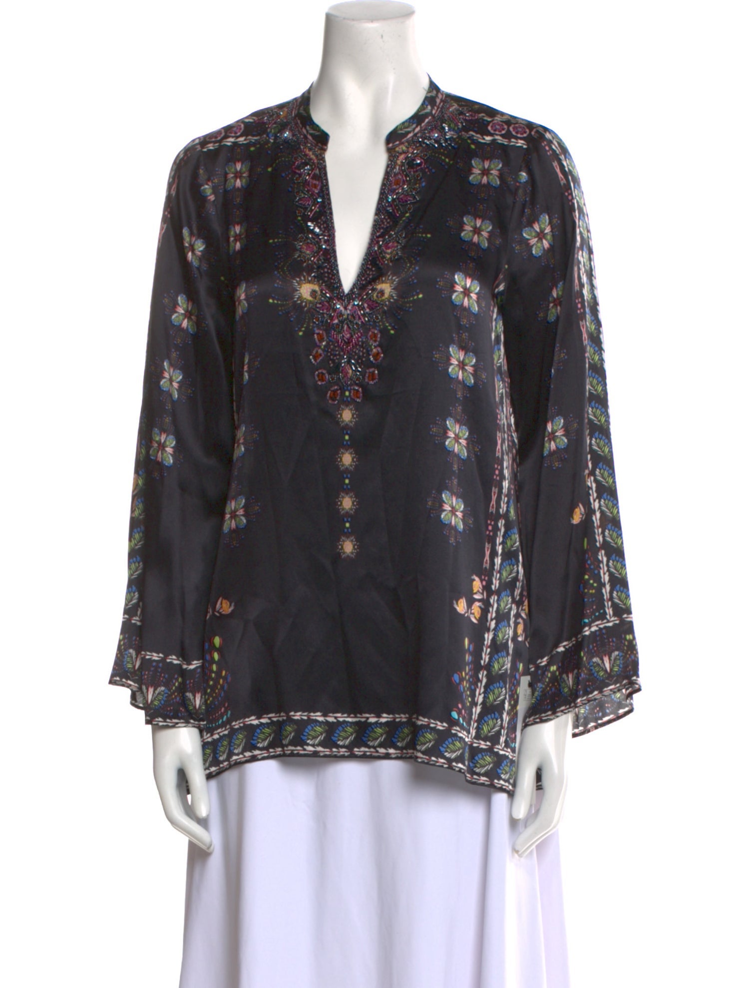 Hale Bob Floral Print V-Neck Blouse