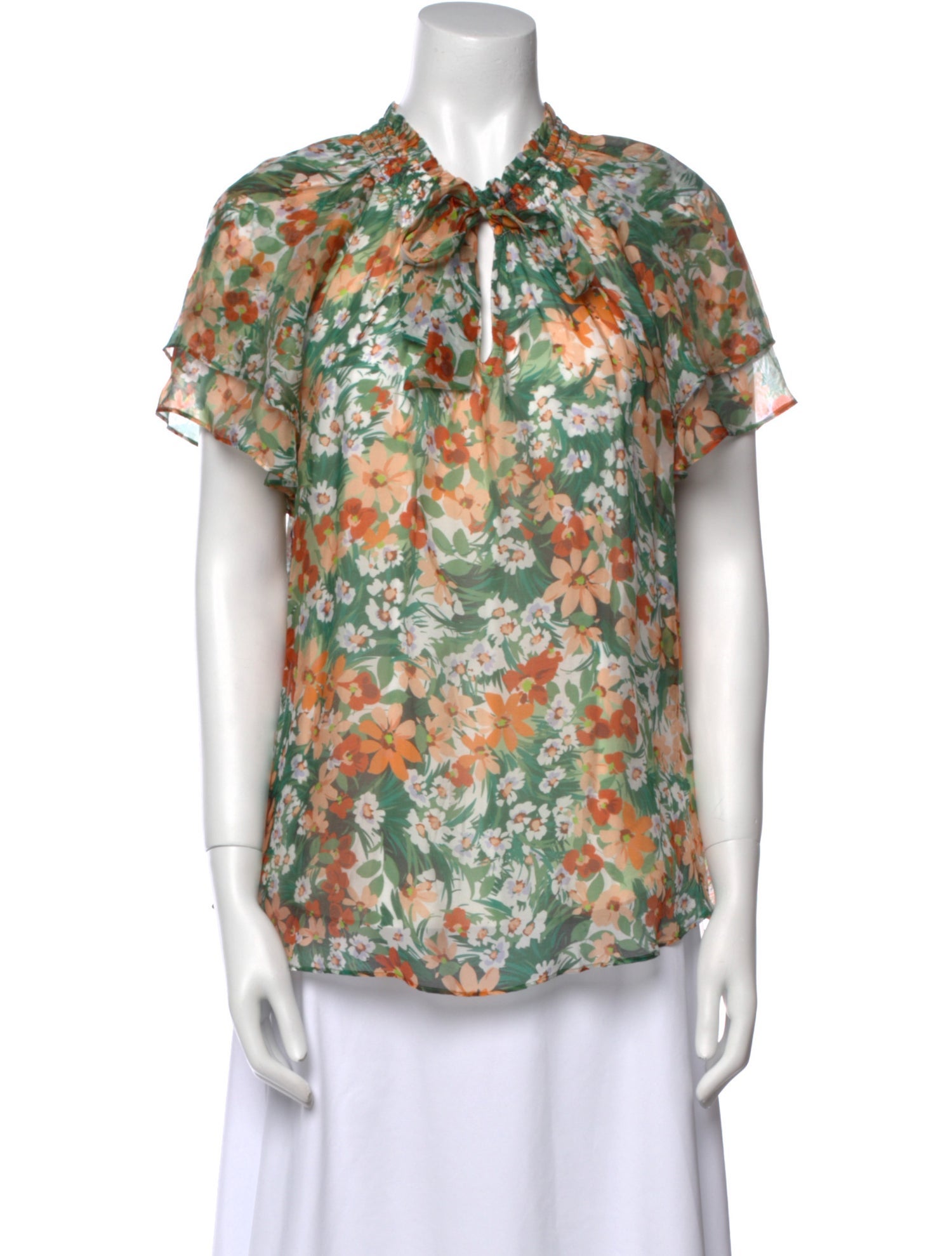 Hale Bob Floral Print Tie Neck Blouse