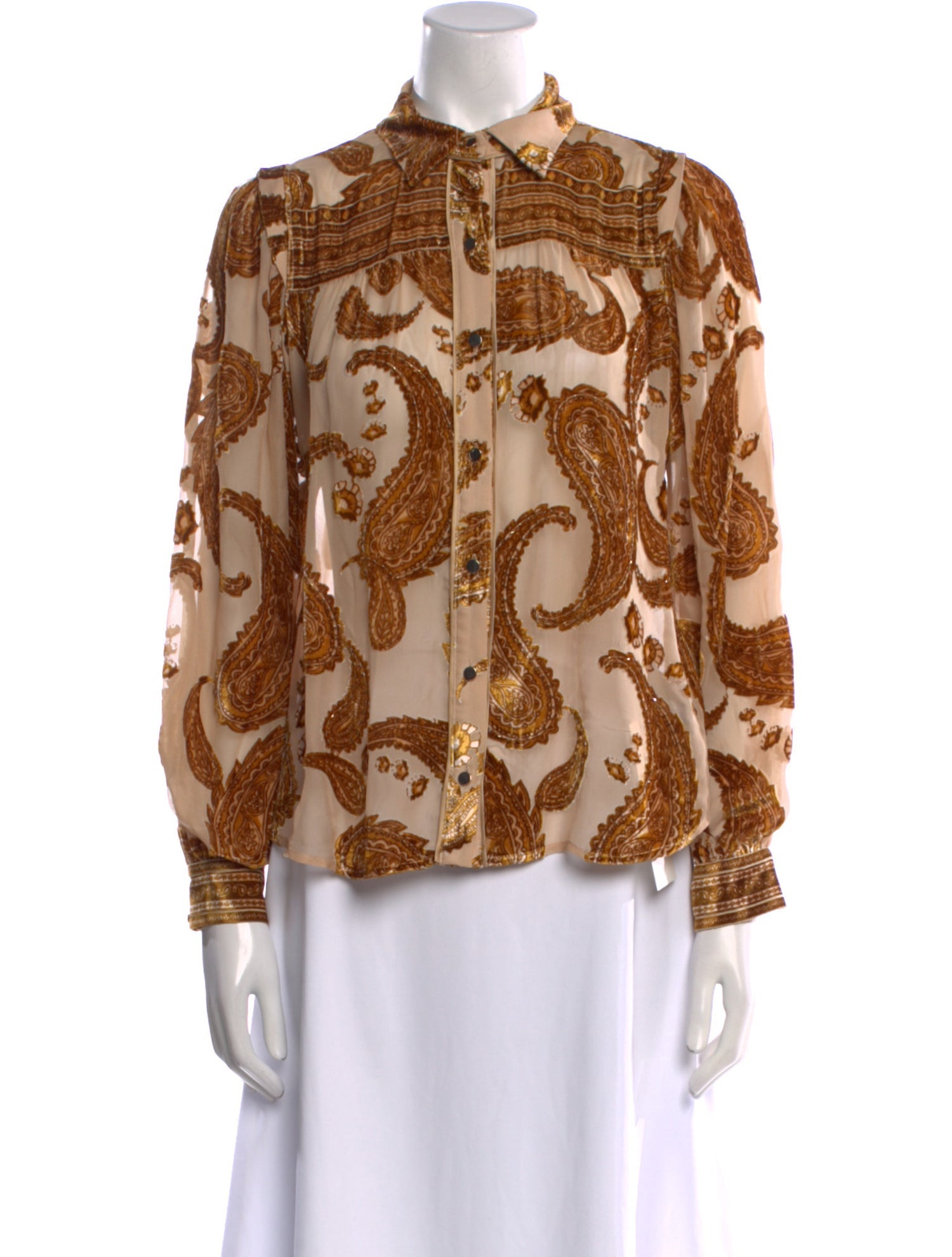 Hale Bob Paisley Print Mock Neck Button-Up Top