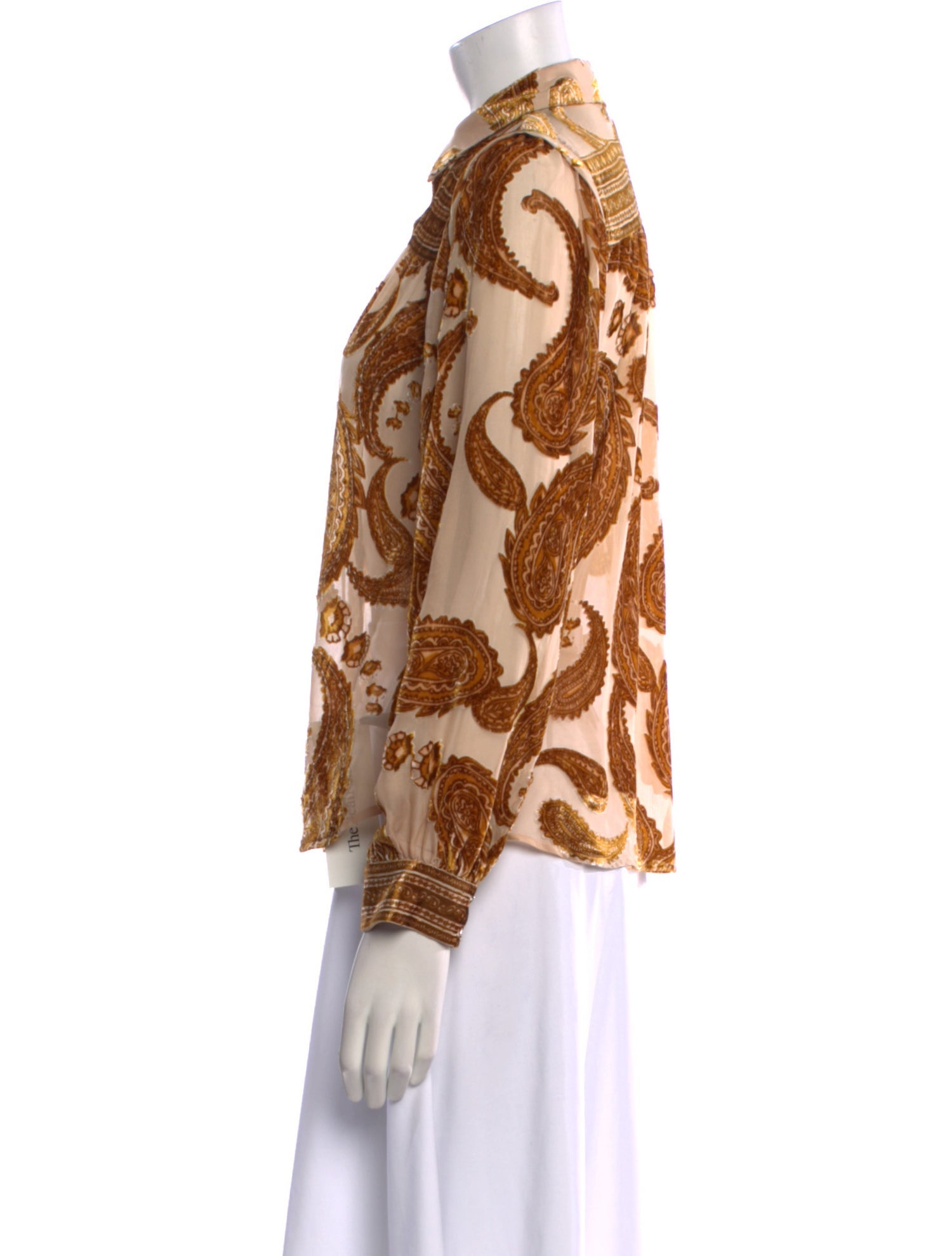 Hale Bob Paisley Print Mock Neck Button-Up Top