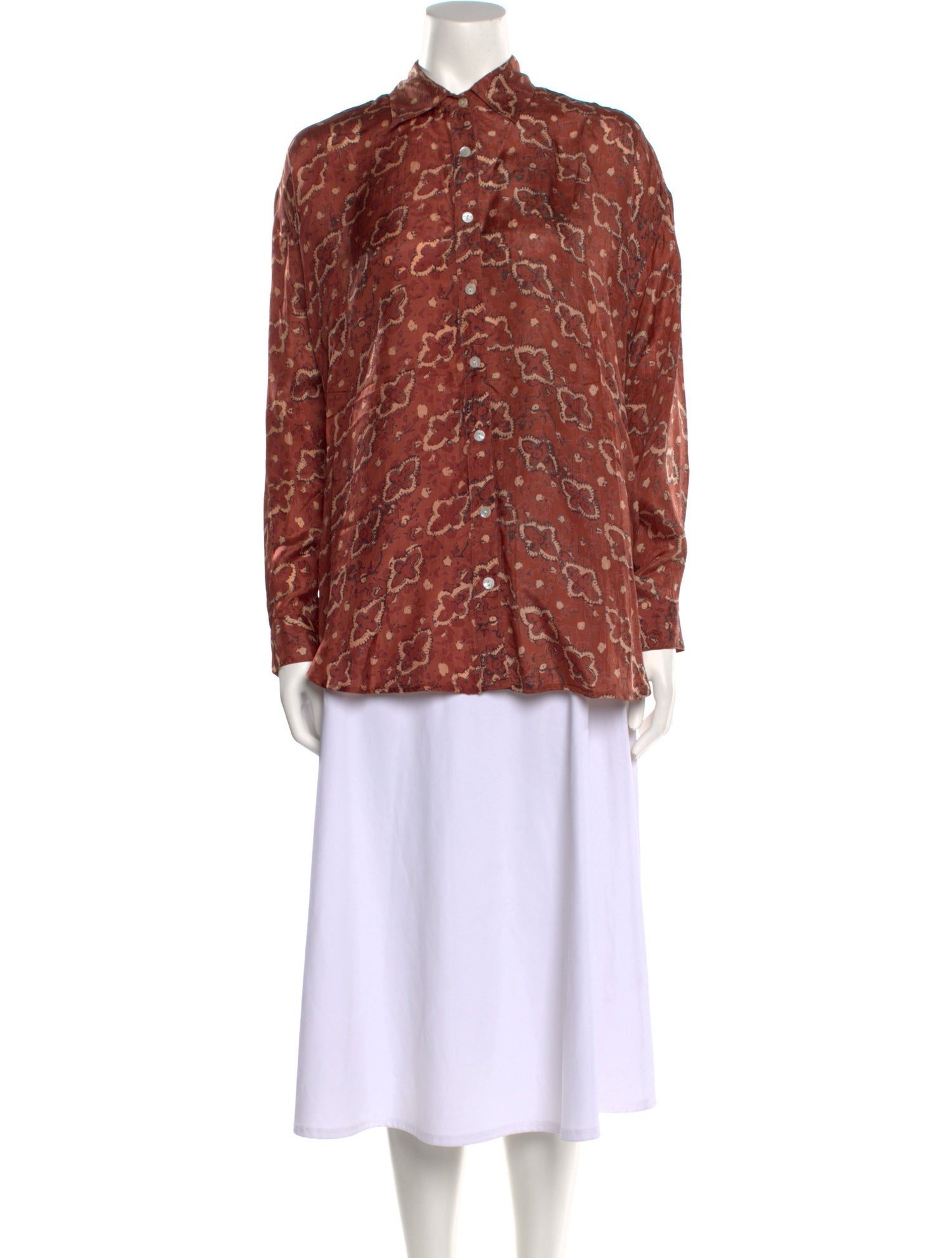 Hannah Artwear Silk Printed Button-Up Top