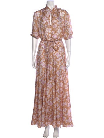 Pre-owned Hannah Artwear Silk Long Dress In Brown