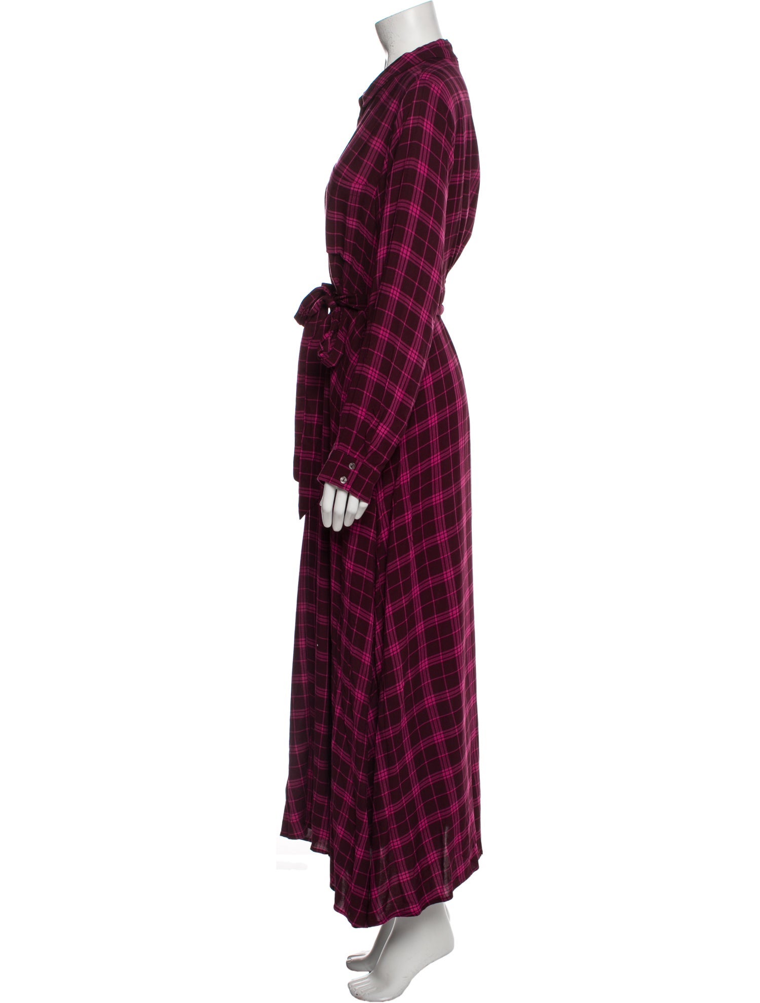 Hatch Plaid Print Long Dress
