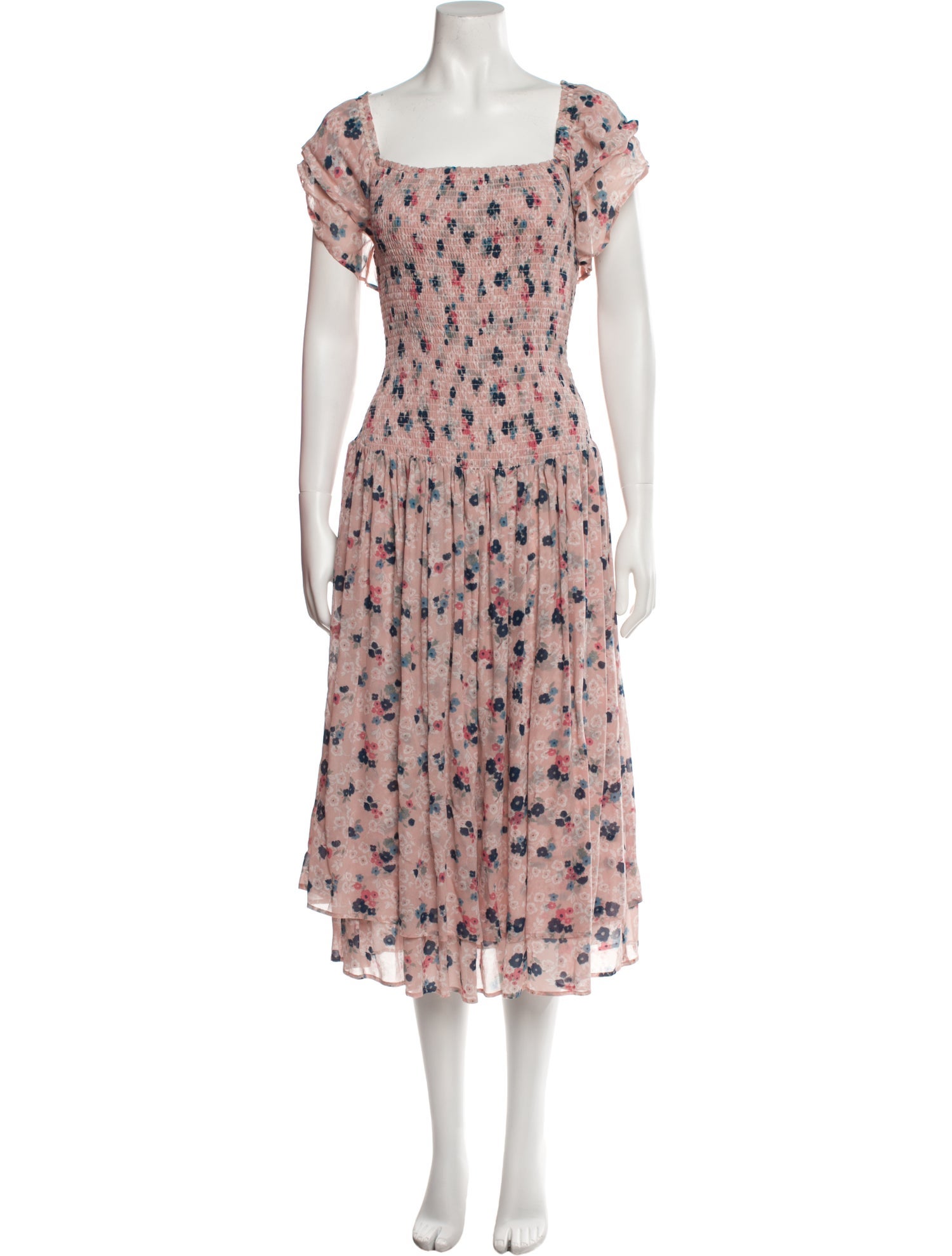 Hatch Floral Print Midi Length Dress