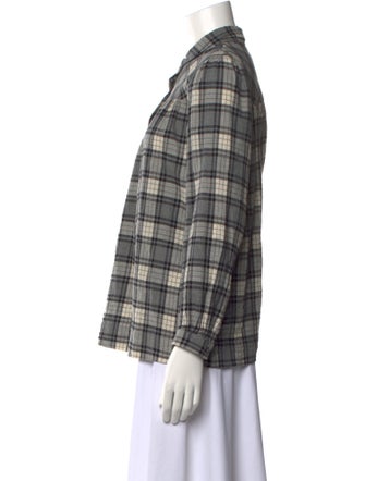 Hatch Plaid Print Long Sleeve Button-Up Top