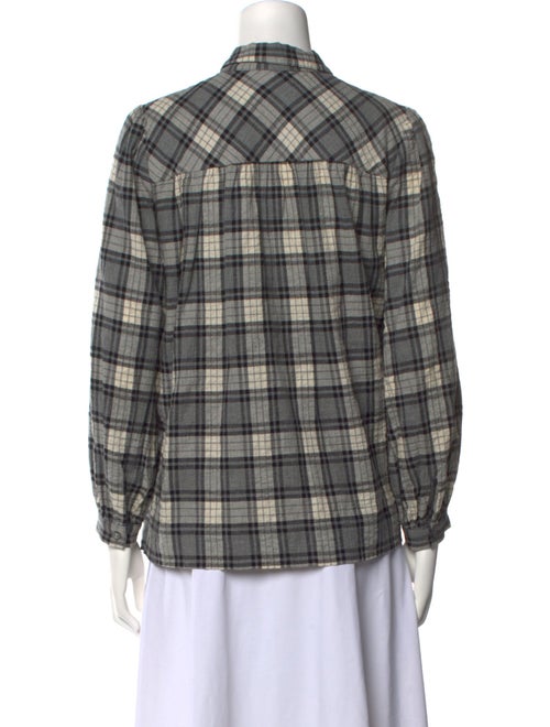 Hatch Plaid Print Long Sleeve Button-Up Top