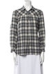 Hatch Plaid Print Three-Quarter Sleeve Button-Up Top