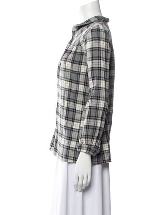 Hatch Plaid Print Three-Quarter Sleeve Button-Up Top