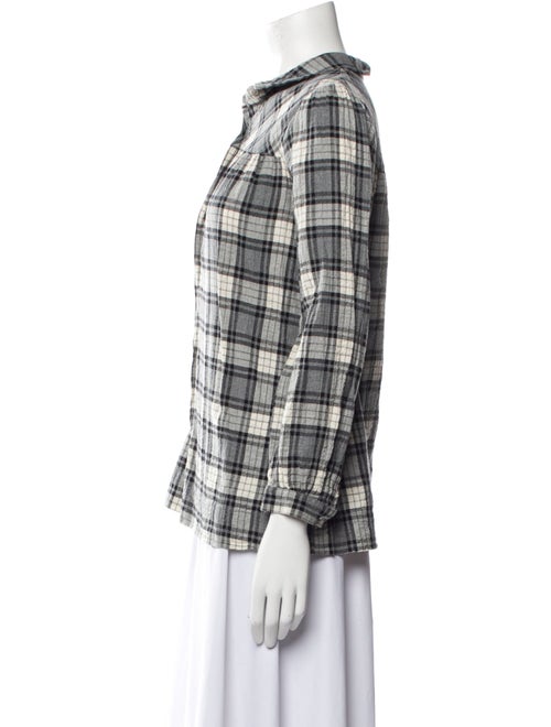 Hatch Plaid Print Three-Quarter Sleeve Button-Up Top