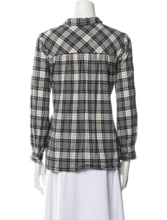 Hatch Plaid Print Three-Quarter Sleeve Button-Up Top