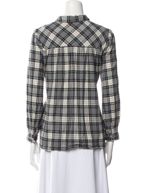 Hatch Plaid Print Three-Quarter Sleeve Button-Up Top