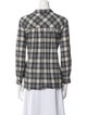 Hatch Plaid Print Three-Quarter Sleeve Button-Up Top