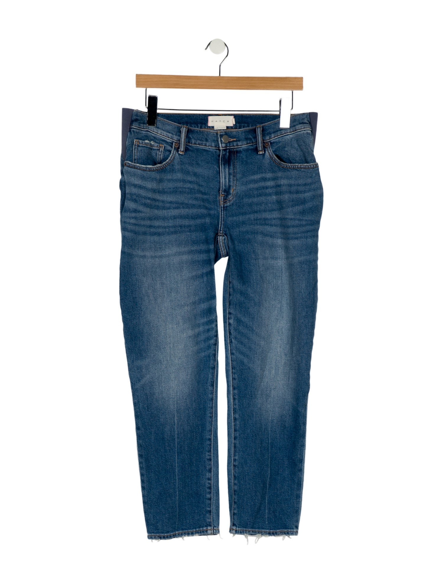 ★ ★ Here Mid Blue High Rise Straight Fit Mid Bl Lands' End Womens MR Straight Leg Blue Jeans-Recover Denim