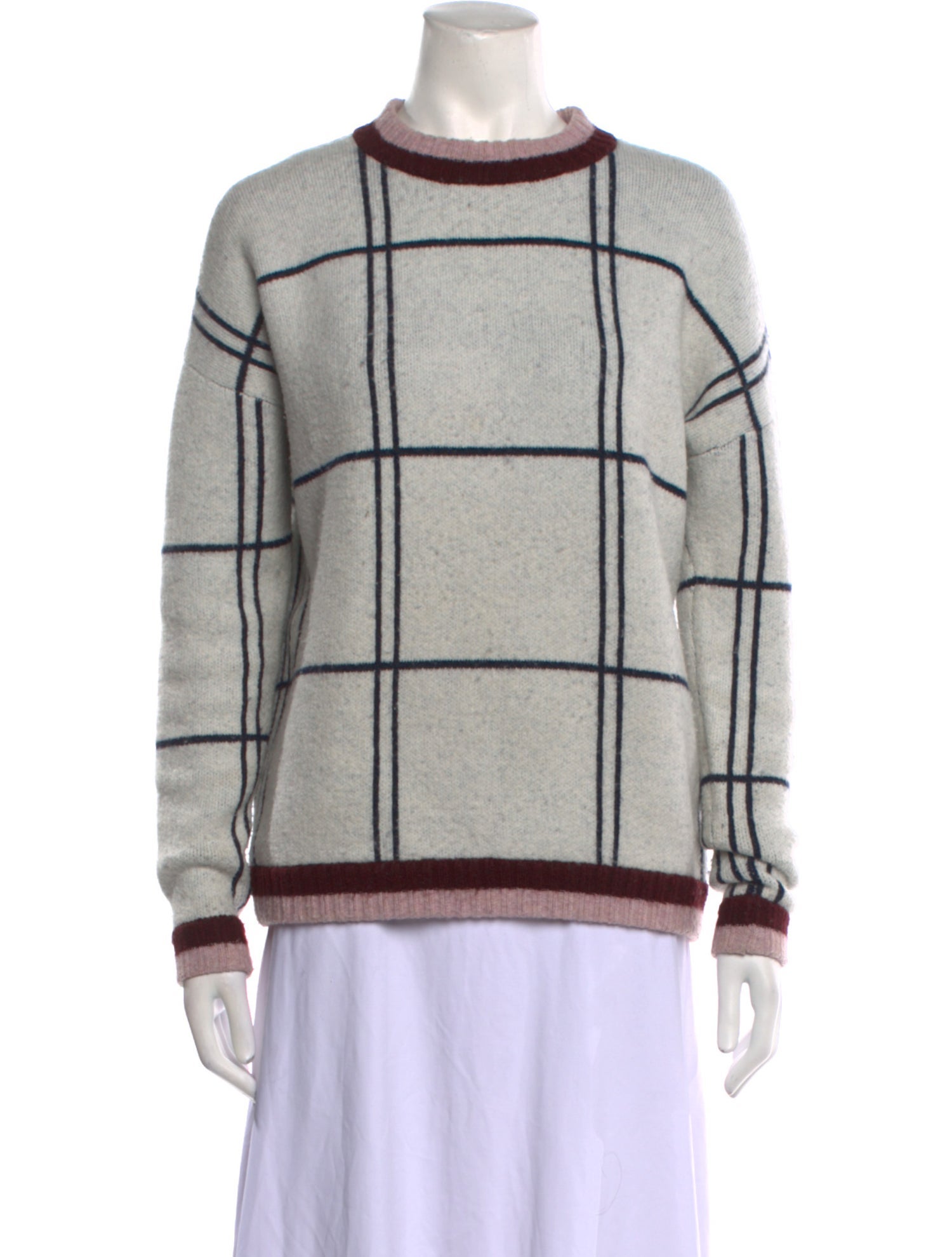 Hatch Plaid Print Scoop Neck Sweater
