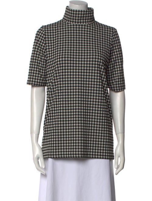 Hatch Plaid Print Turtleneck Blouse