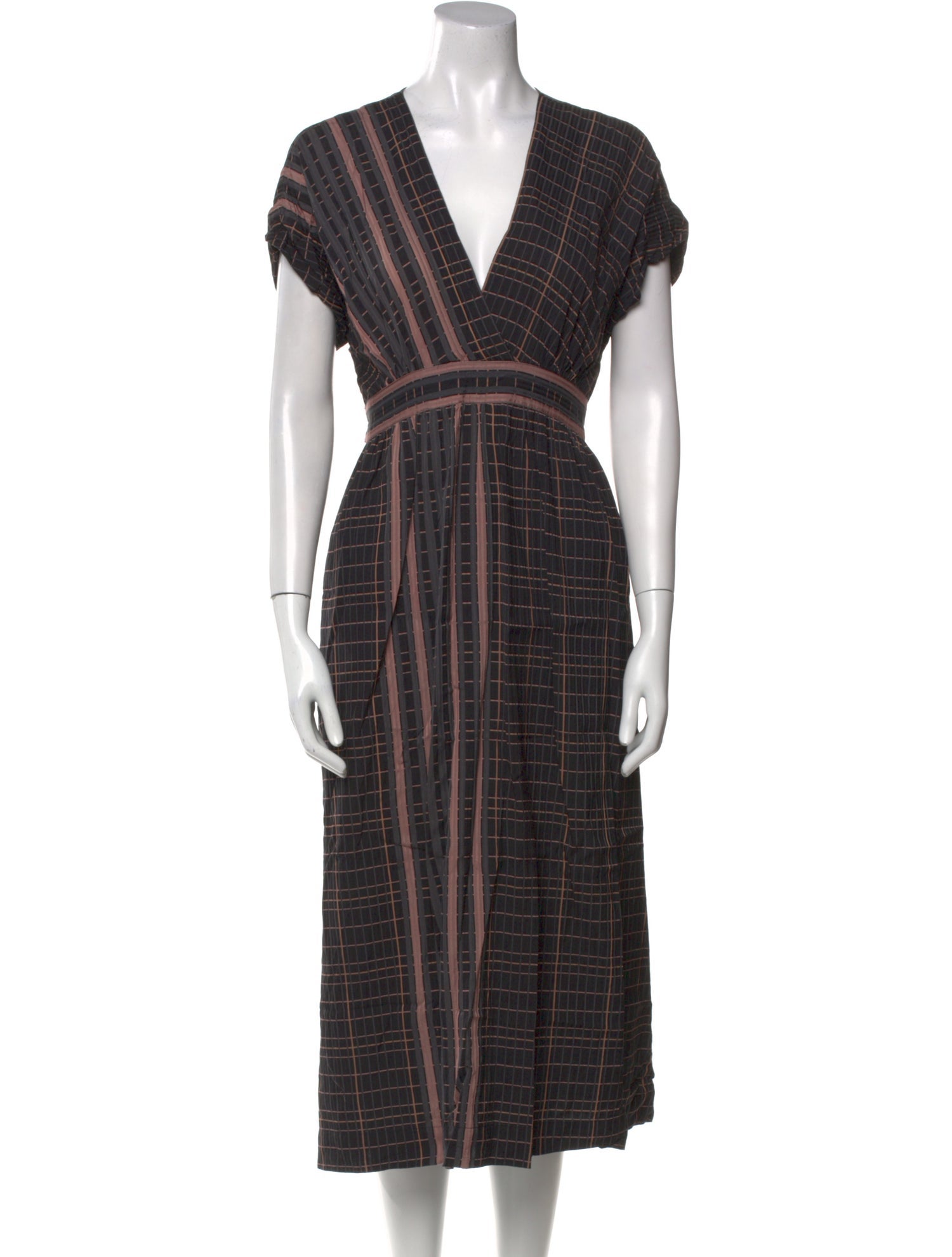Hatch Plaid Print Midi Length Dress