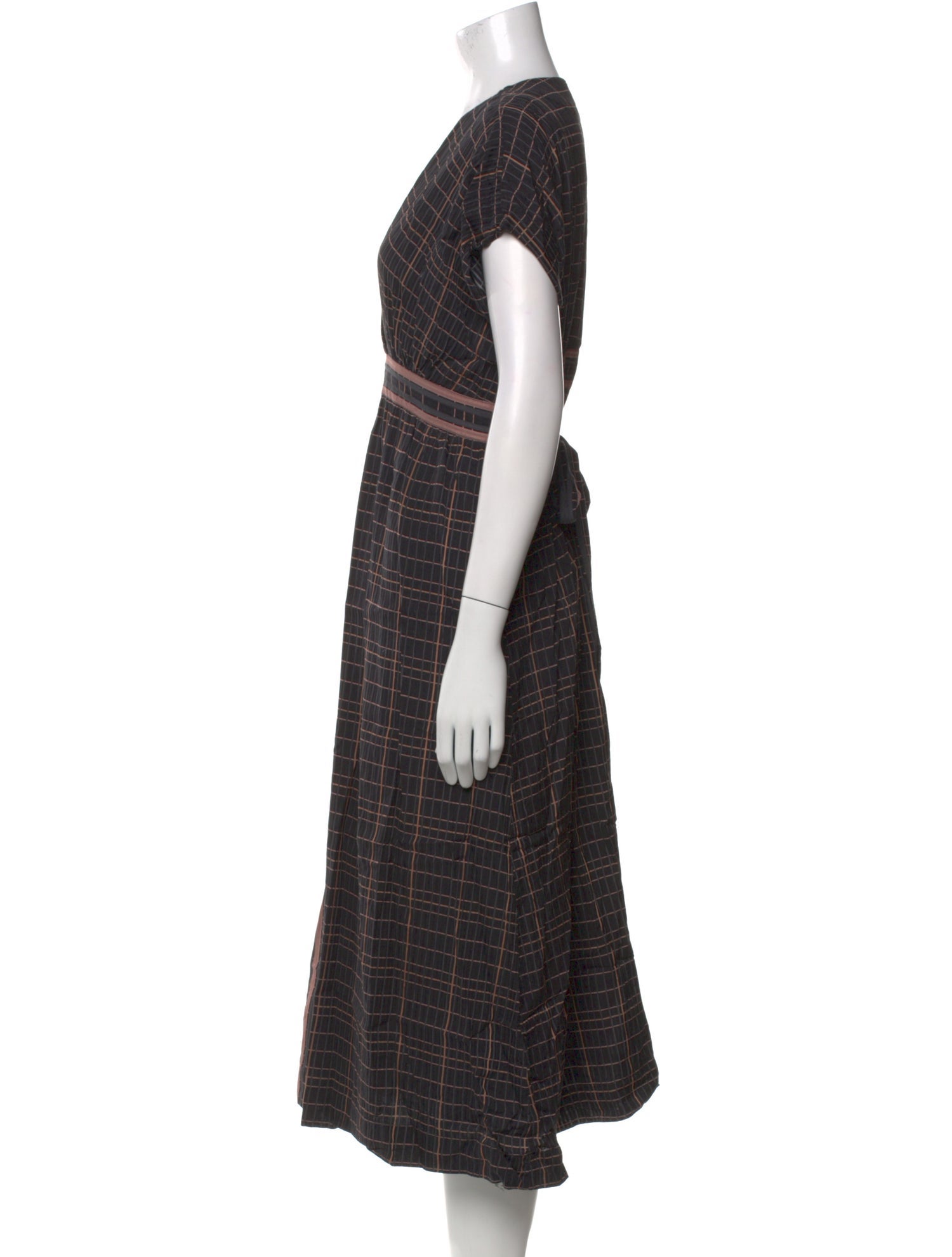 Hatch Plaid Print Midi Length Dress