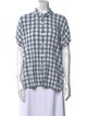 Hatch Plaid Print Short Sleeve Button-Up Top