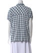 Hatch Plaid Print Short Sleeve Button-Up Top