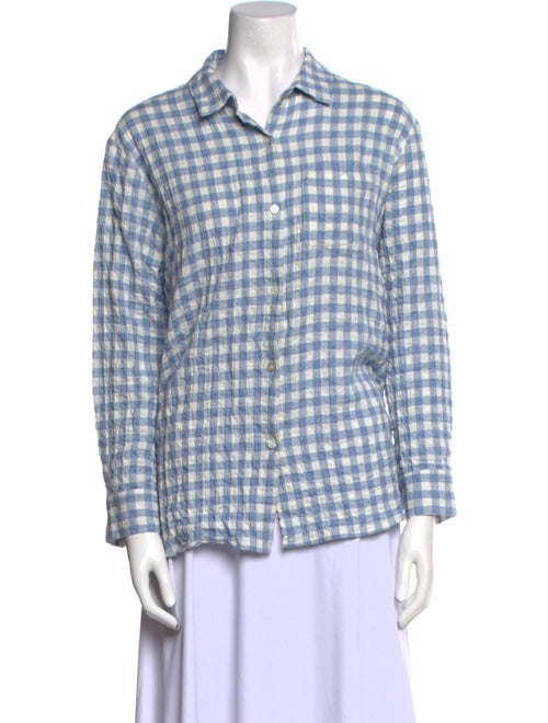 Hatch Plaid Print Long Sleeve Button-Up Top