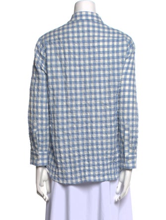 Hatch Plaid Print Long Sleeve Button-Up Top