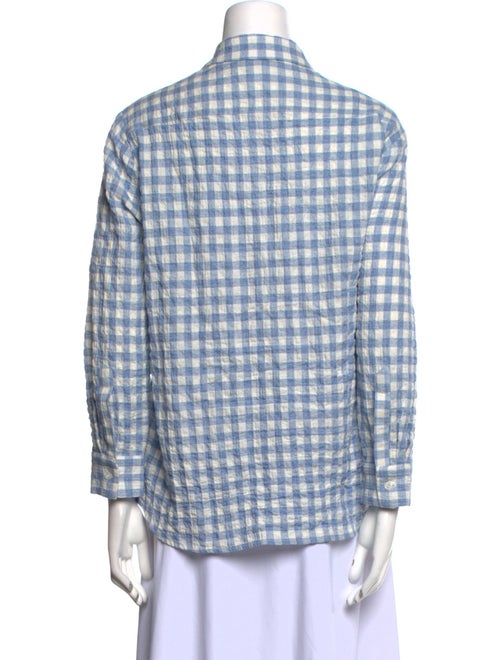 Hatch Plaid Print Long Sleeve Button-Up Top