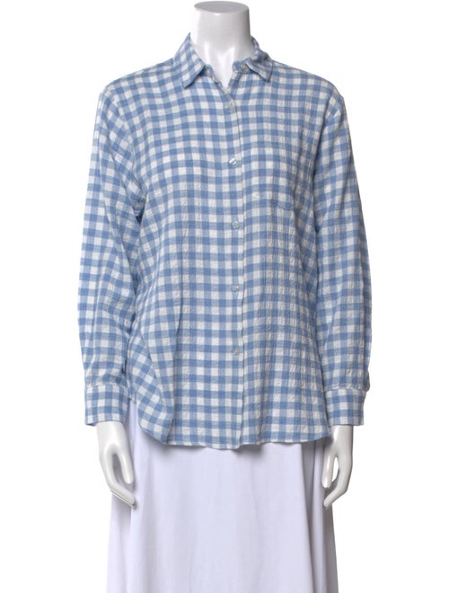 Hatch Plaid Print Long Sleeve Button-Up Top