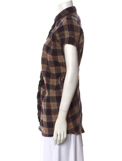 Hatch Wool Plaid Print Button-Up Top
